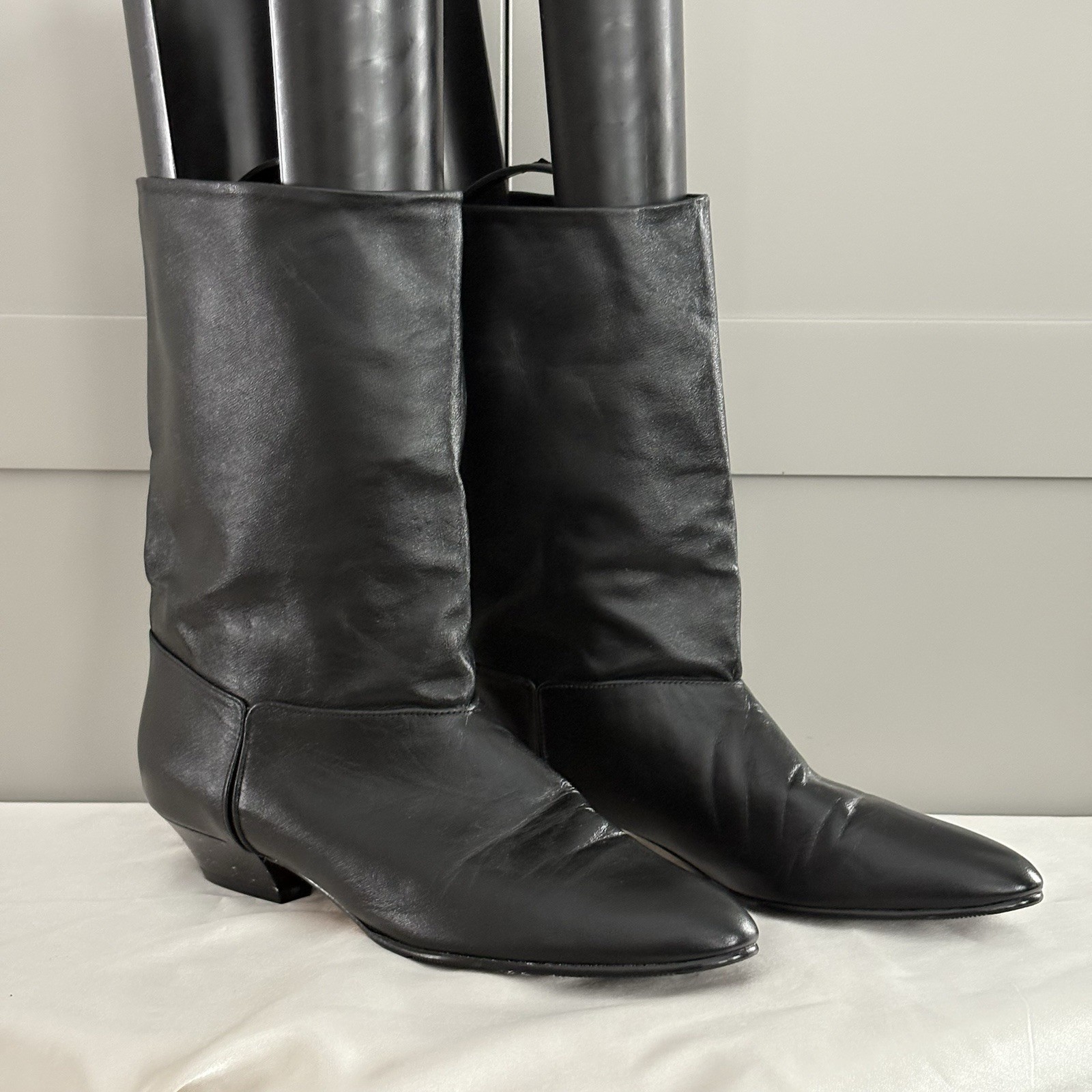 VTG 1980’s Joyce California Black Low Heel Leather Half Boots Sz 9N Narrow AAA