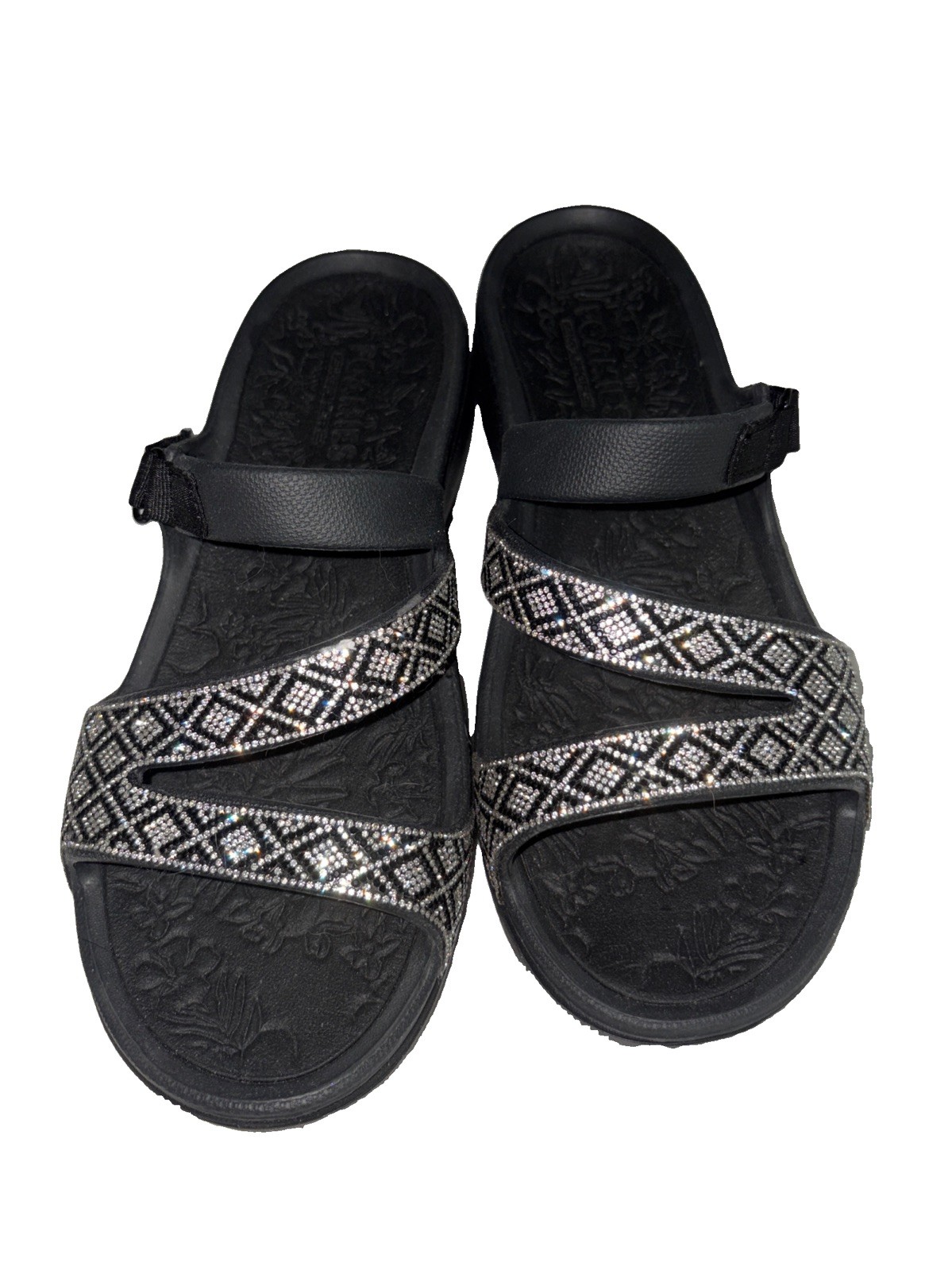 Skechers Foamies Arch Fit Ascend Showstopper Sandals Rhinestone Straps Women’s 9