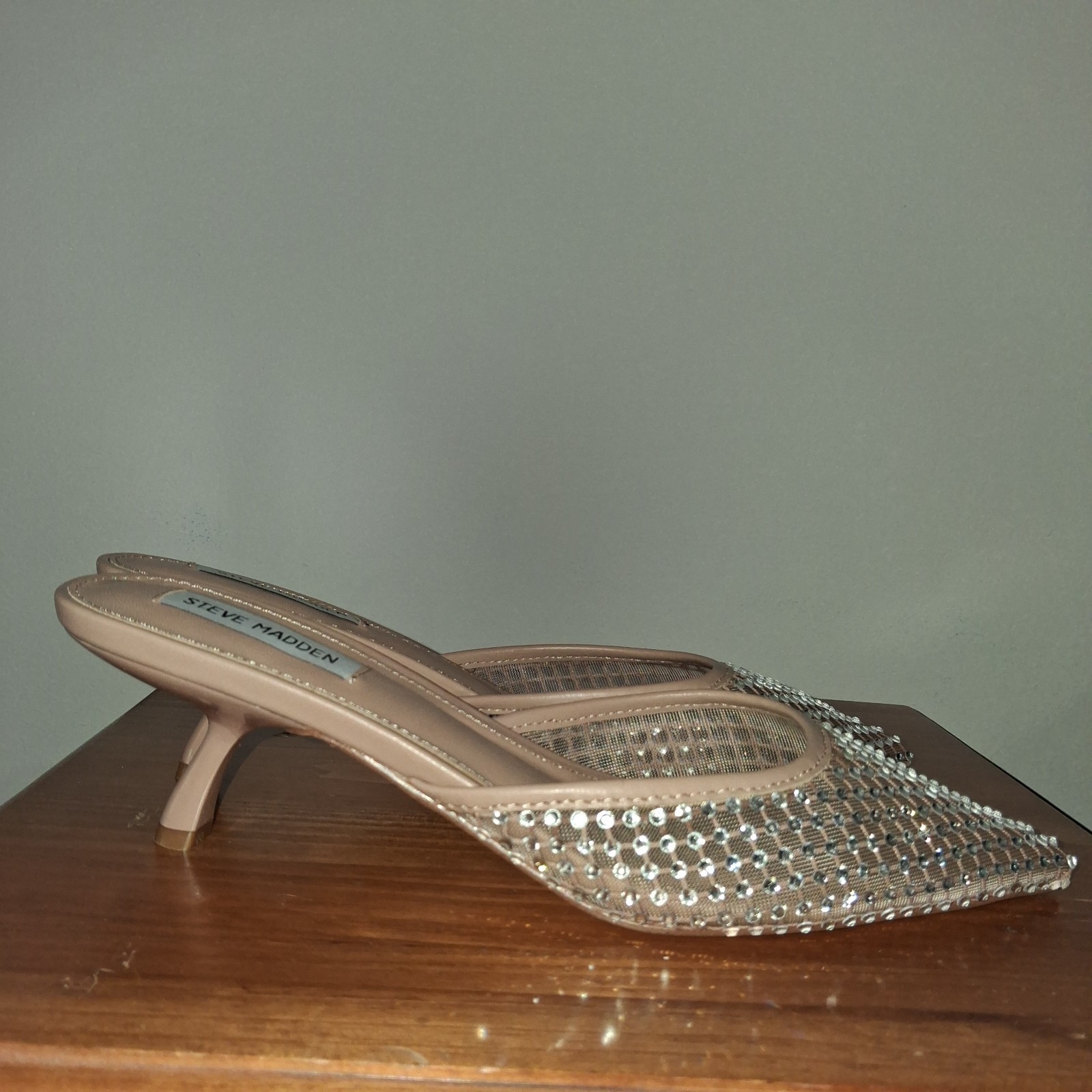 Steve Madden Rhinestone Pointed Toe Mules Sparkly Heels Size 8.5M