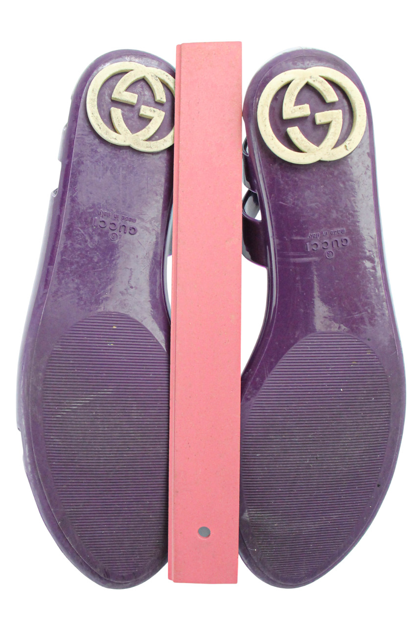 Gucci Shoes Womens (EU) 36 Flat Open Toe Rubber Slip On Sandals Purple Logo