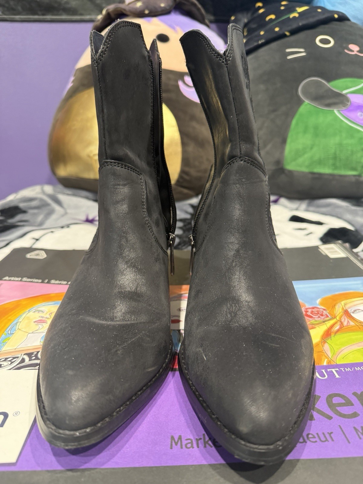 KILLSTAR Mystic Rider Black Ankle Boots Size 8 w/Moon Embroidery