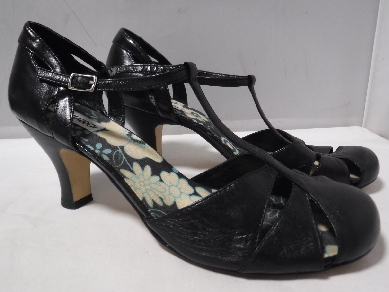vtg 90s Y2K Womens STEVE MADDEN Colin T-Strap Black Leather Mary Jane Heels 11