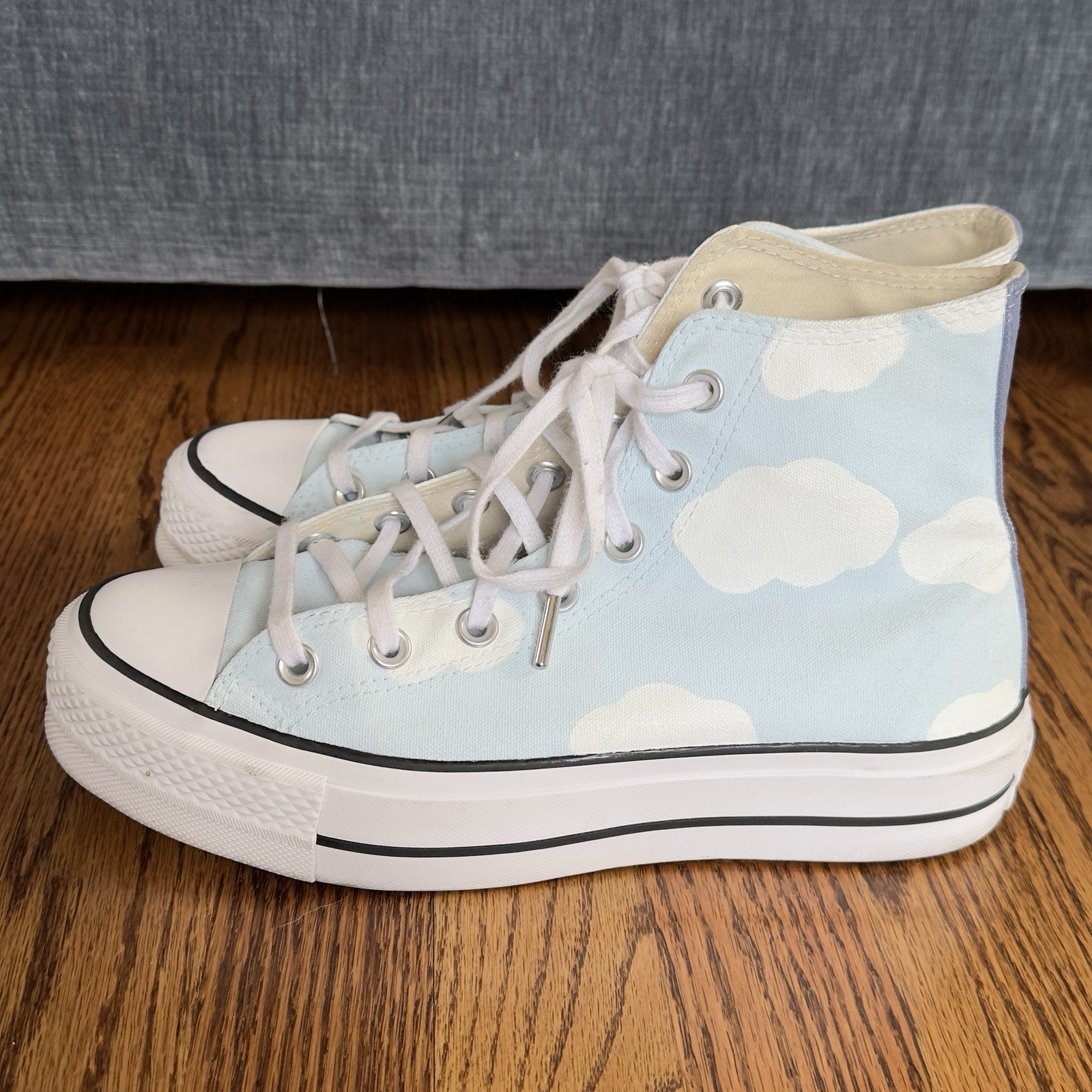 Converse Lift Platform Cloud Print Shoes Women’s Size 8 Custom Deacs Design
