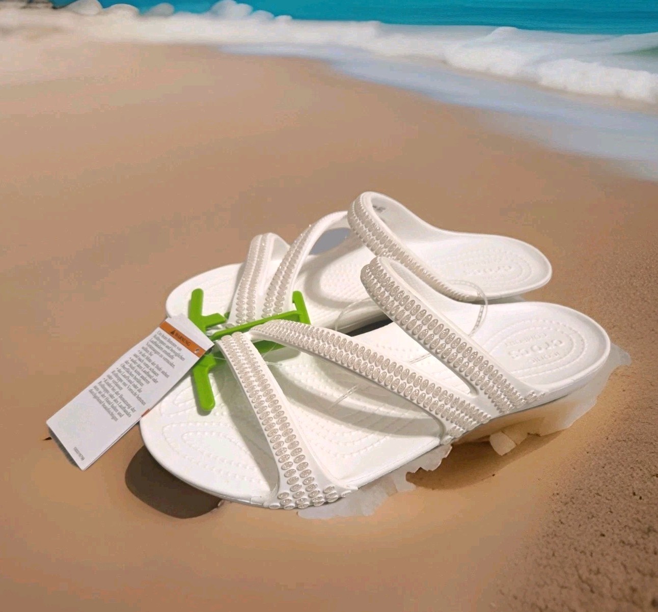 NWT💕 Size 9 Crocs White Getaway Gems Strappy Womens Sandals Shoes Slide On