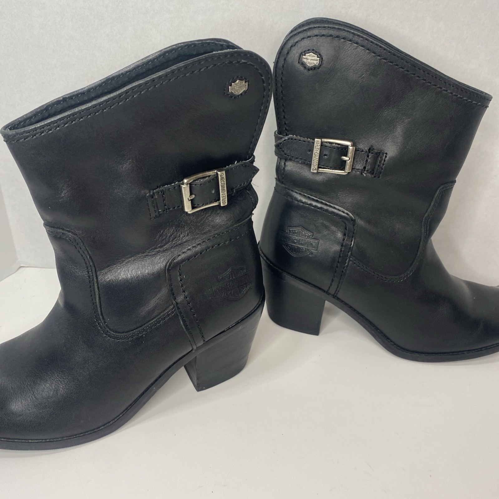 Harley-Davidson Black Leather Biker Motorcycle Heel Harness Boots Women’s 6.5