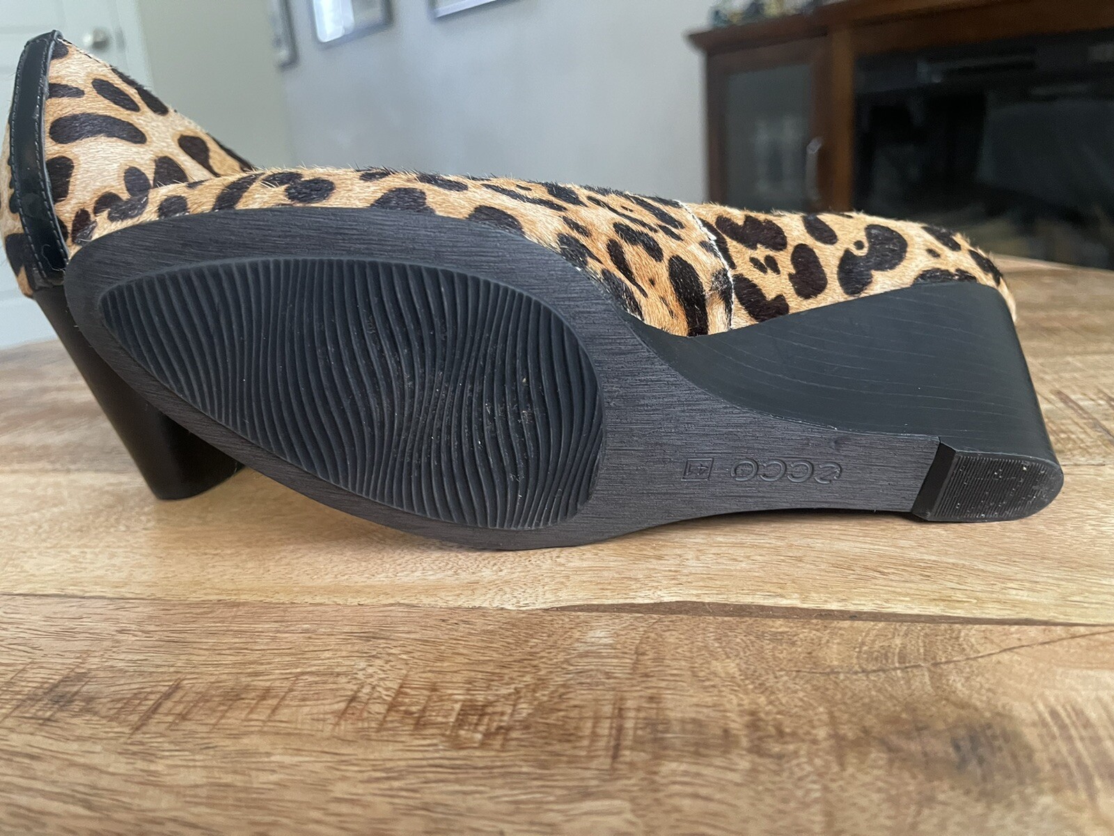 ECCO Beige Brown Real Cow Fur Hair CHEETAH Print Wedge High Heels SZ 41 or 10