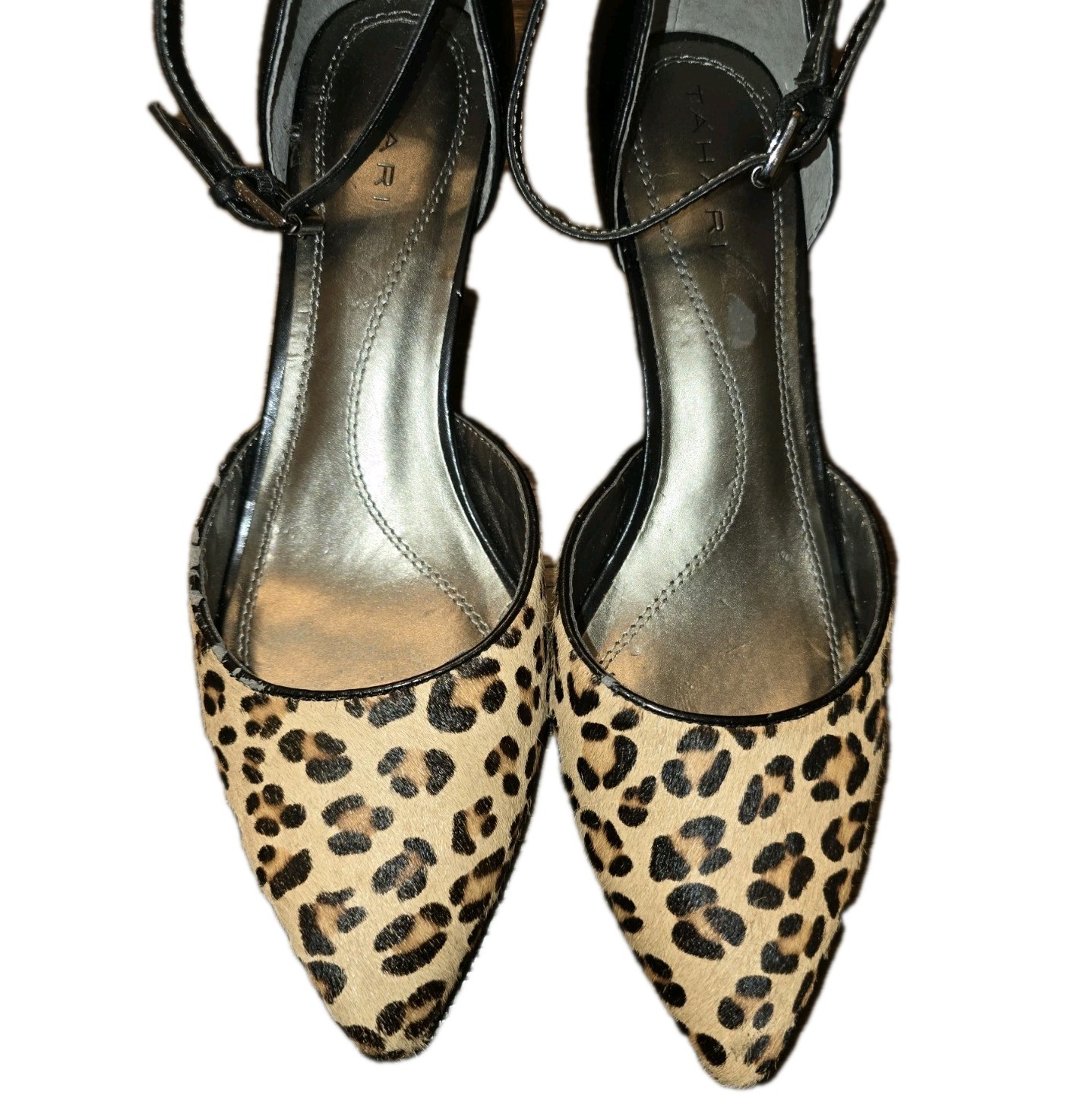 Tahari Leopard Calf Hair D’Orsay Heels Womens 7.5 Pointed Toe Kitten Heel Ankle