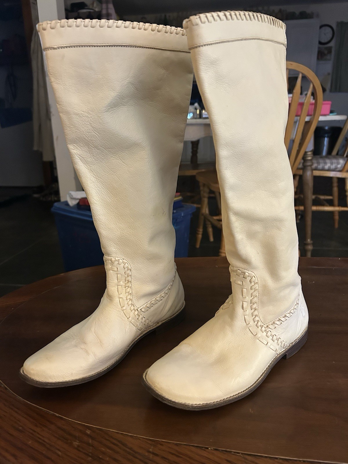 Frye Women’s Ivory Leather Knee High Pull-On Riding Boots Round Toe 7.5B