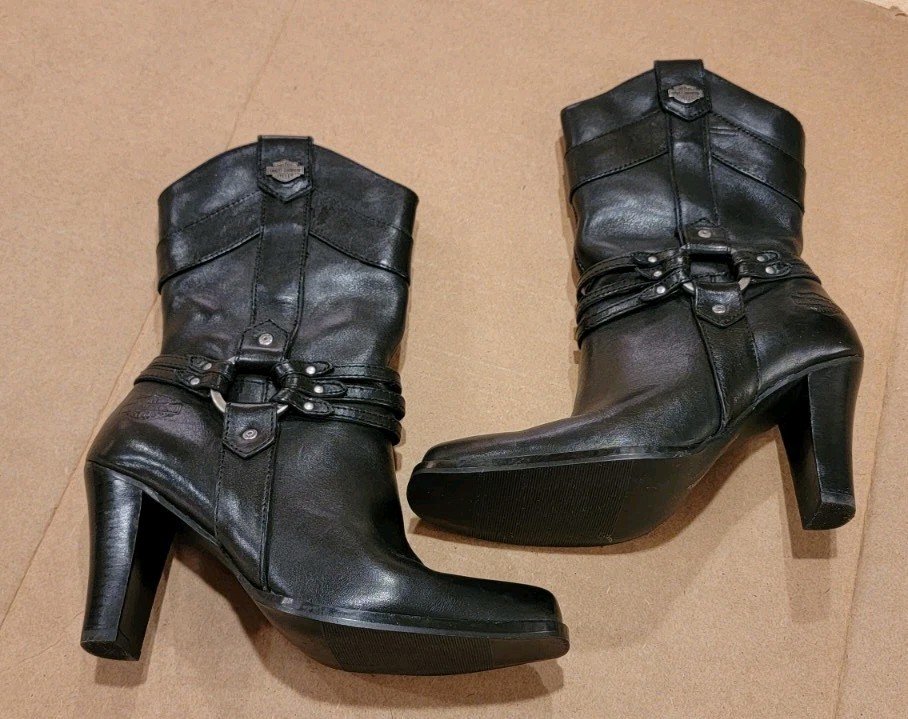 RARE Harley Davidson BLACK Leather Motorcycle Boots Womens 7.5 SPECIAL EDITION