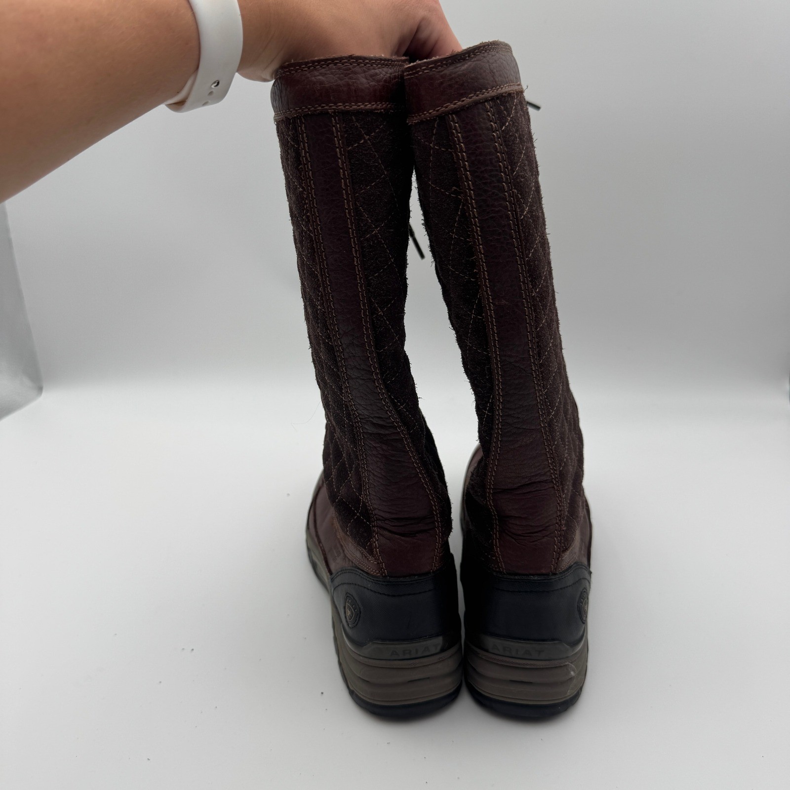Ariat 10011859 Brown Leather Quilted Tall Lace Up Thinsulate Boots Womens 8B