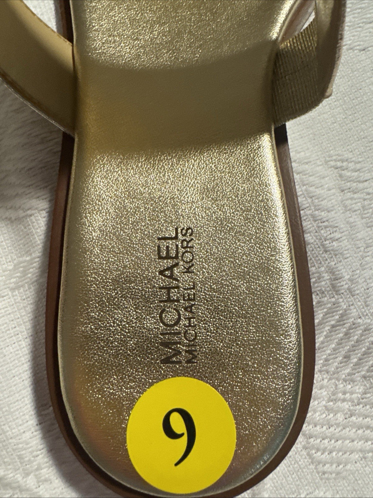 NEW Michael Kors Women Man Made Gold Tone Slip On Flat Sandal, Sz. 7.5M; 9 M