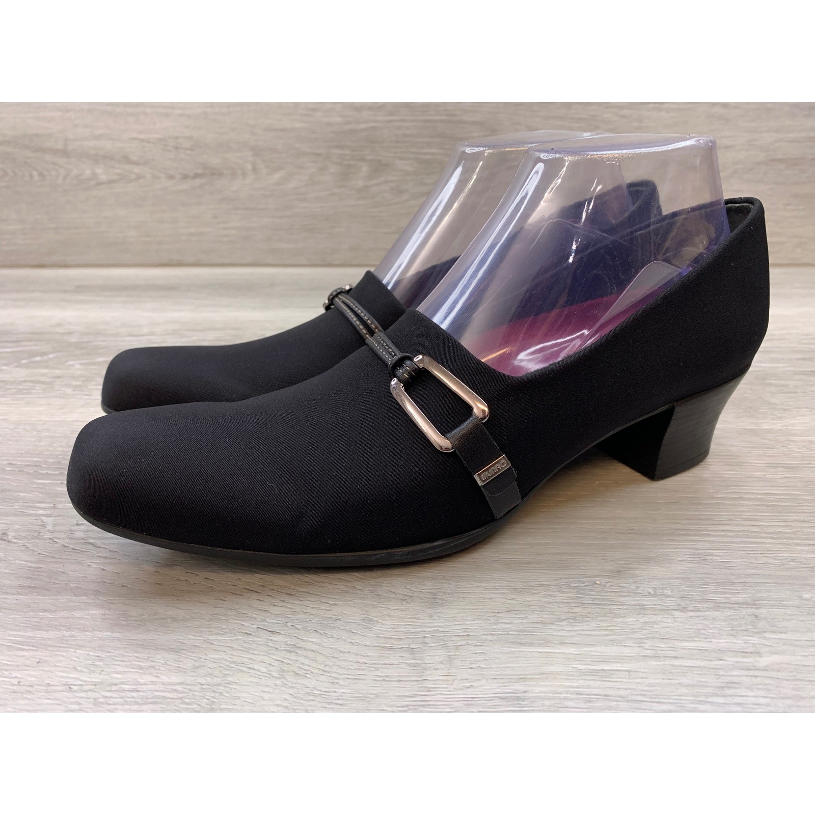 Munro Women’s Black Stretch Fabric Buckle Loafers Heel Shoes 9.5 SS Shoes