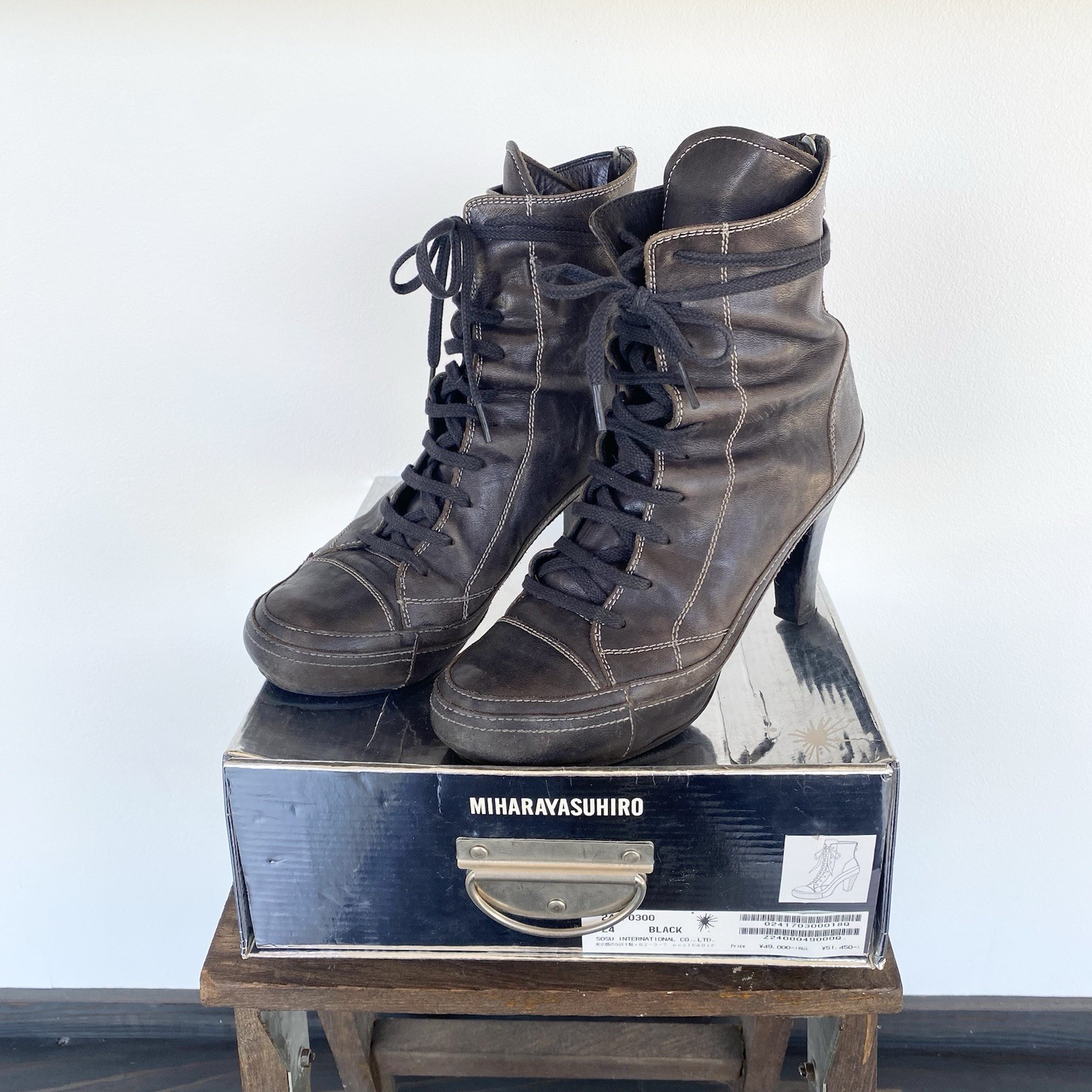 MIHARA YASUHIRO Women’s Leather Heeled Lace-Up Boots 24.0cm US7 UK5.5 EU38 Shoes