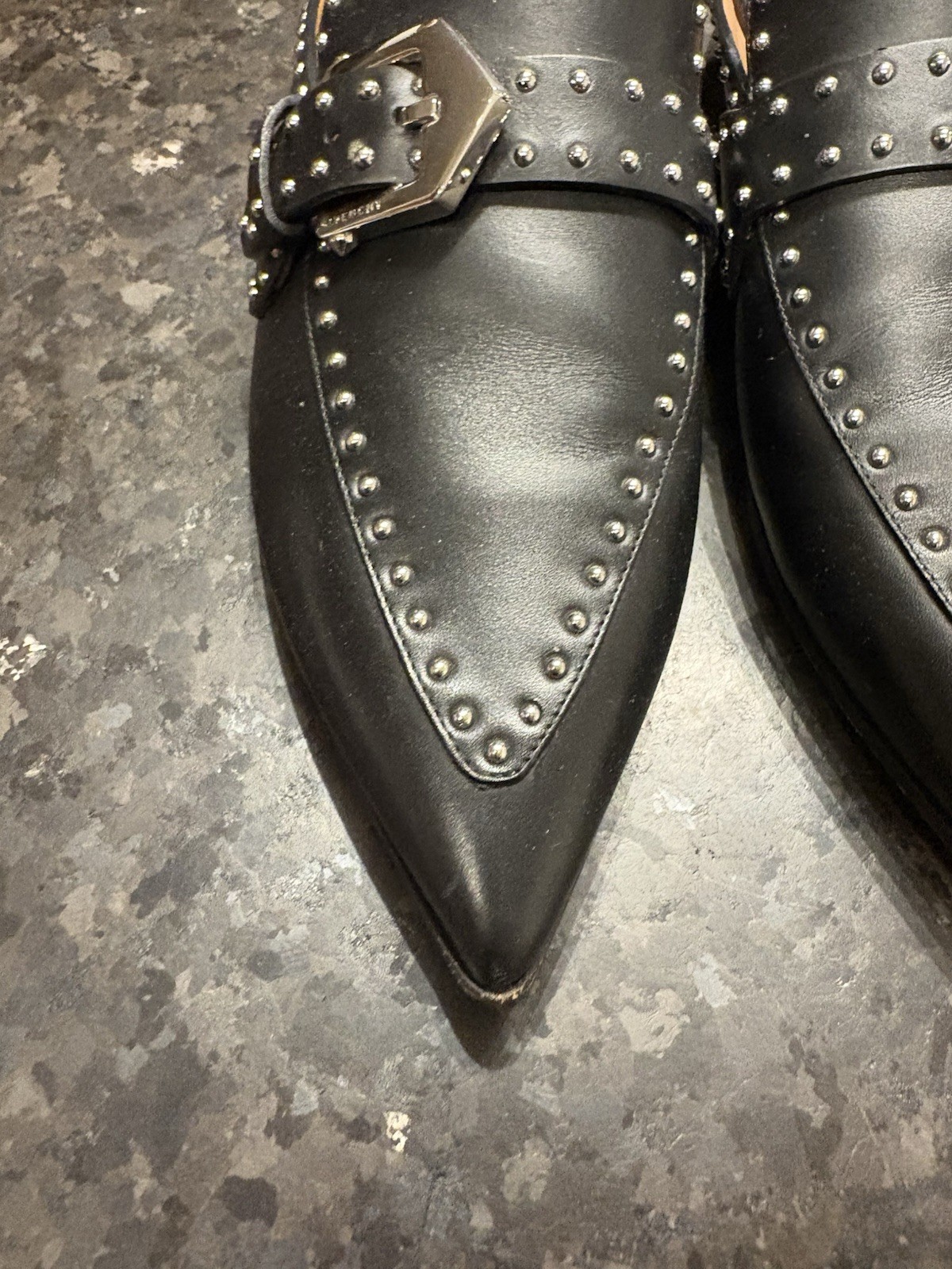 Givenchy Elegant Women US 6 EUR 36.5 Black Leather Slip-On Pointed Studded Mules
