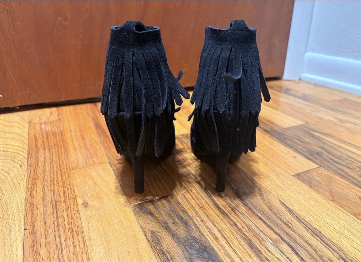 Pedro Garcia Unique Black Suede Fringe Ankle Boots Booties Size 38 (8 US) *READ*