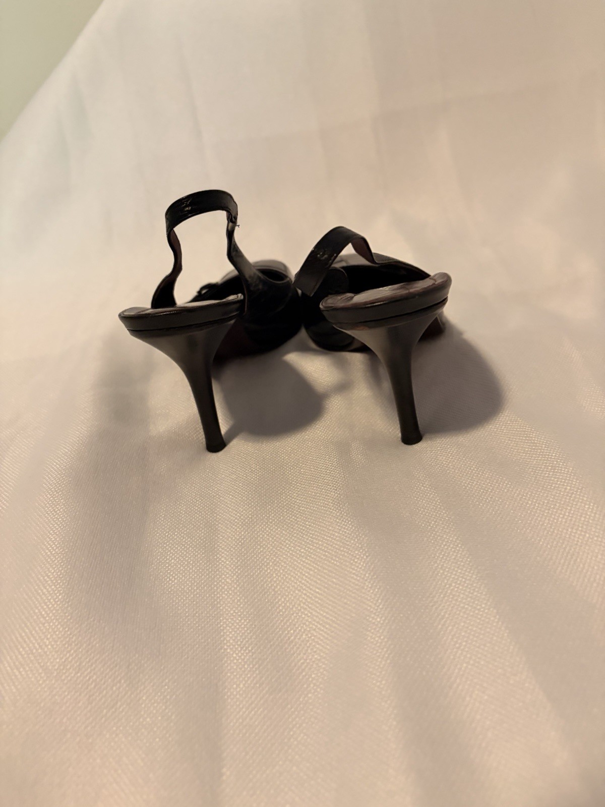 Via Spiga Women’s Black Slingback Heels Buckle Square Toe Stiletto