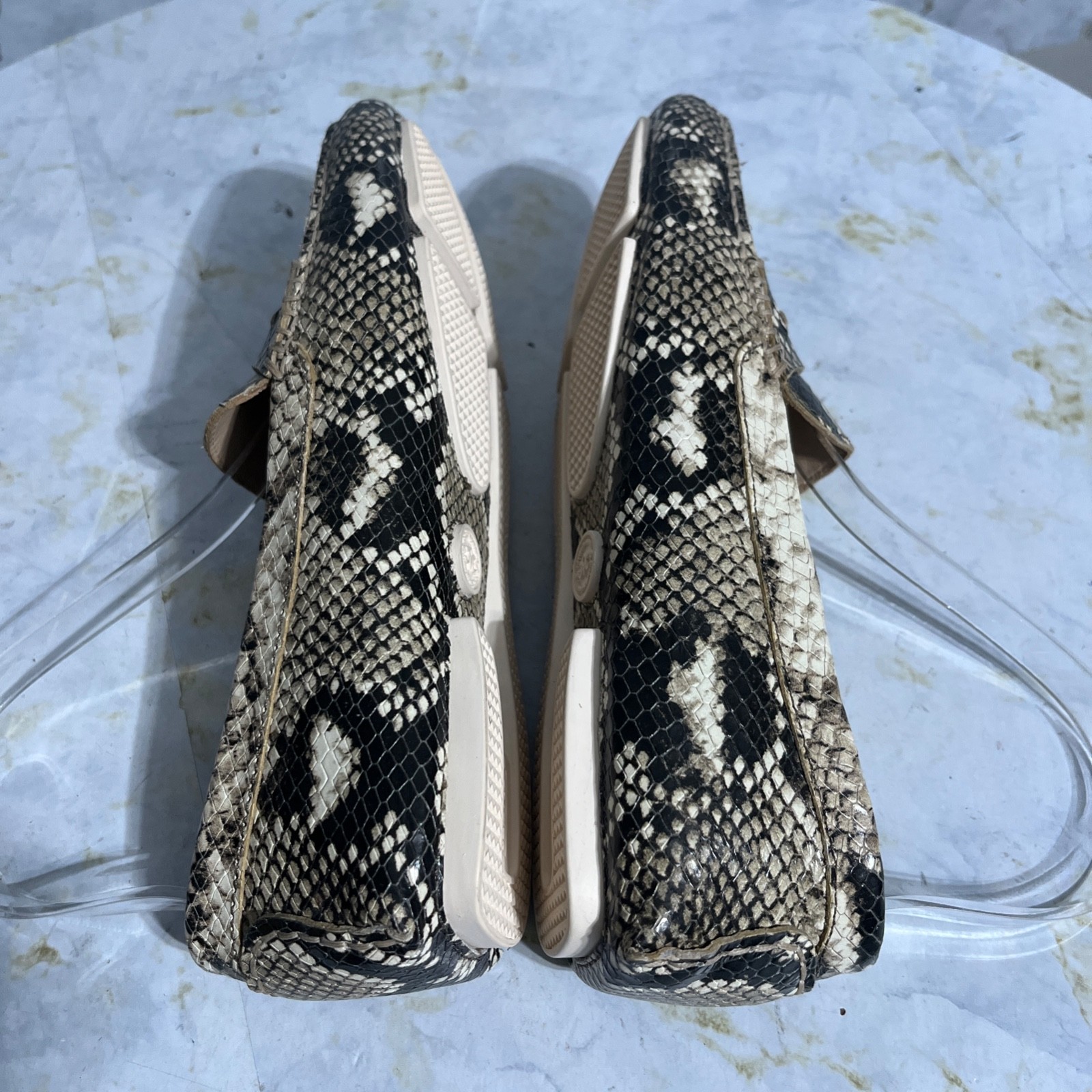 Johnston Murphy Womens Sz 6M Shoes Beige Snakeskin Comfort Moccasin Penny Loafer