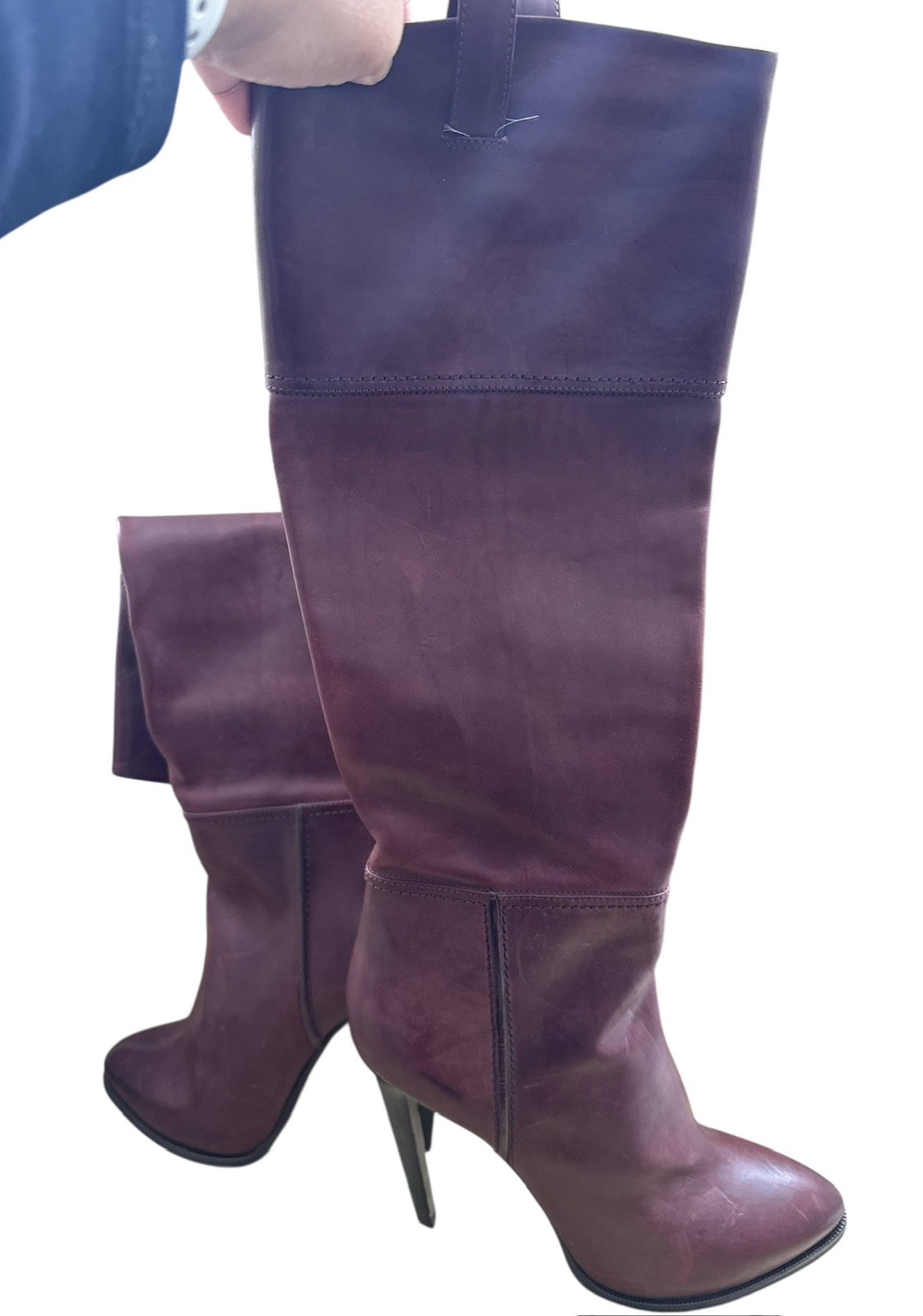Emilio Pucci Elegant Burgundy Knee-High Leather Boots. Gently Worn. Size 40 1/2.