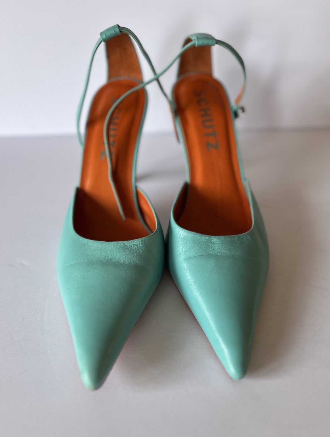 Anthropologie Schutz Women’s Heels Size 9 B Leather Turquoise Made in Brazil