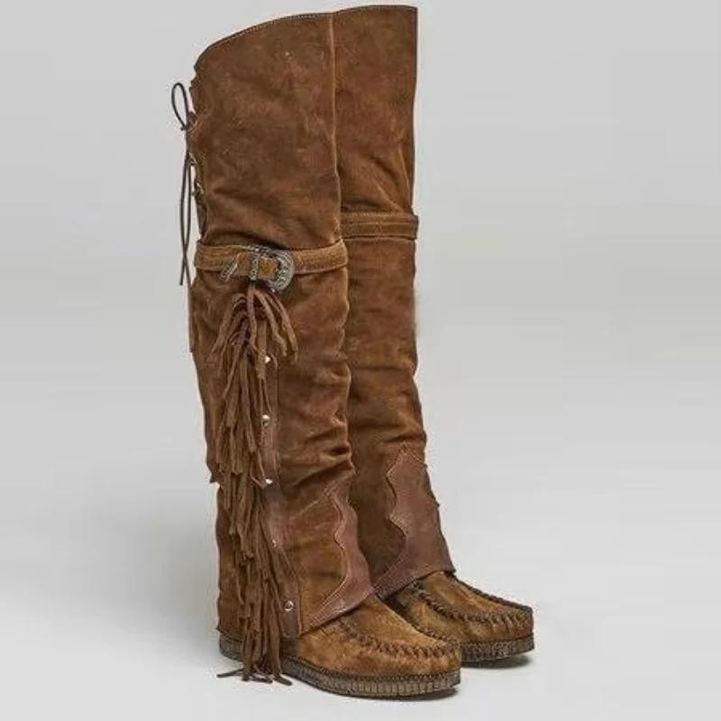 Fashion Bohemia Knee-length Women Boots Ethnic Personality High Boot Tassels Fau