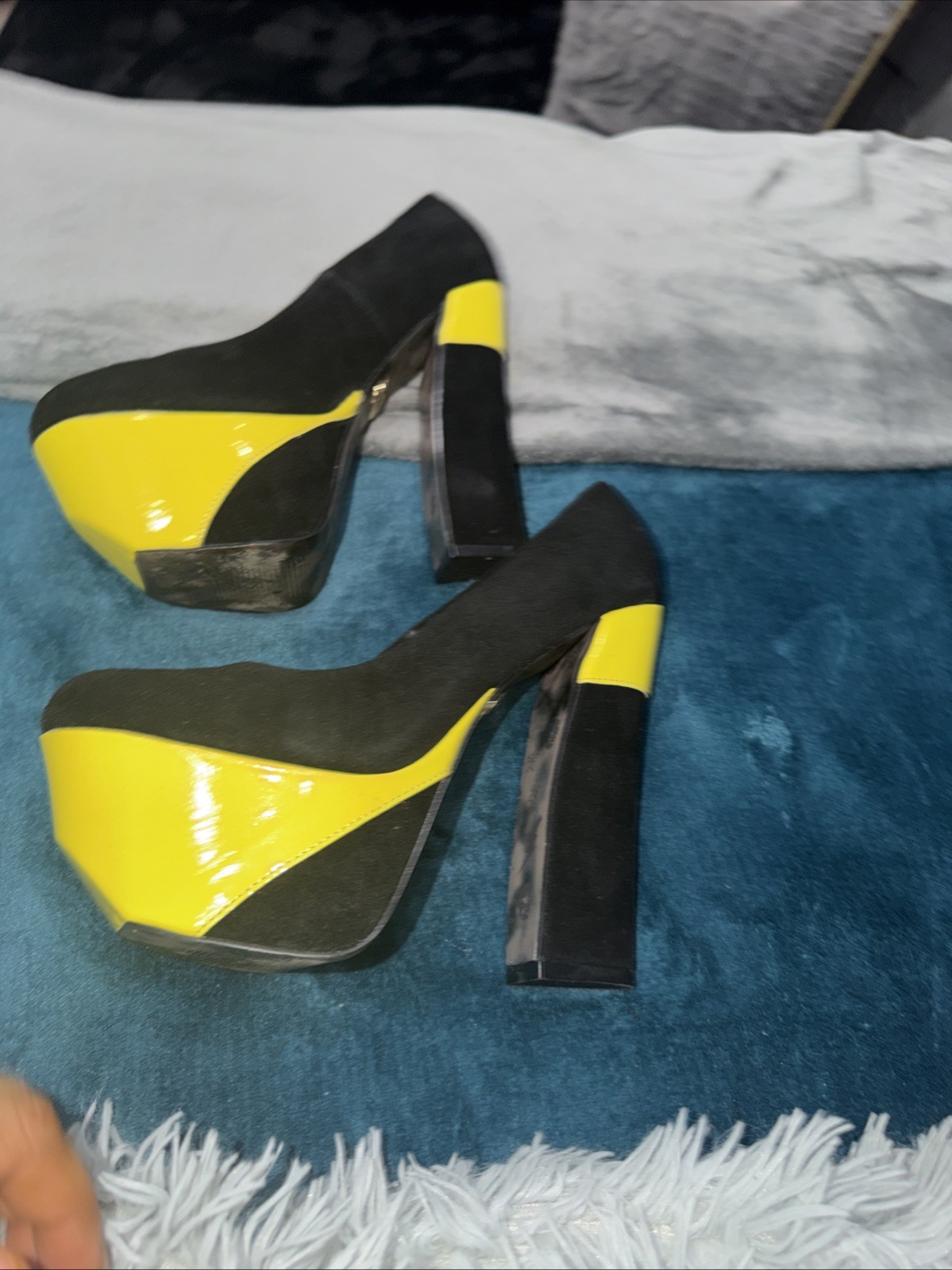 Black/yellow Betsy Johnson Genuine Suede Leather High Heels Pump Size 7.5