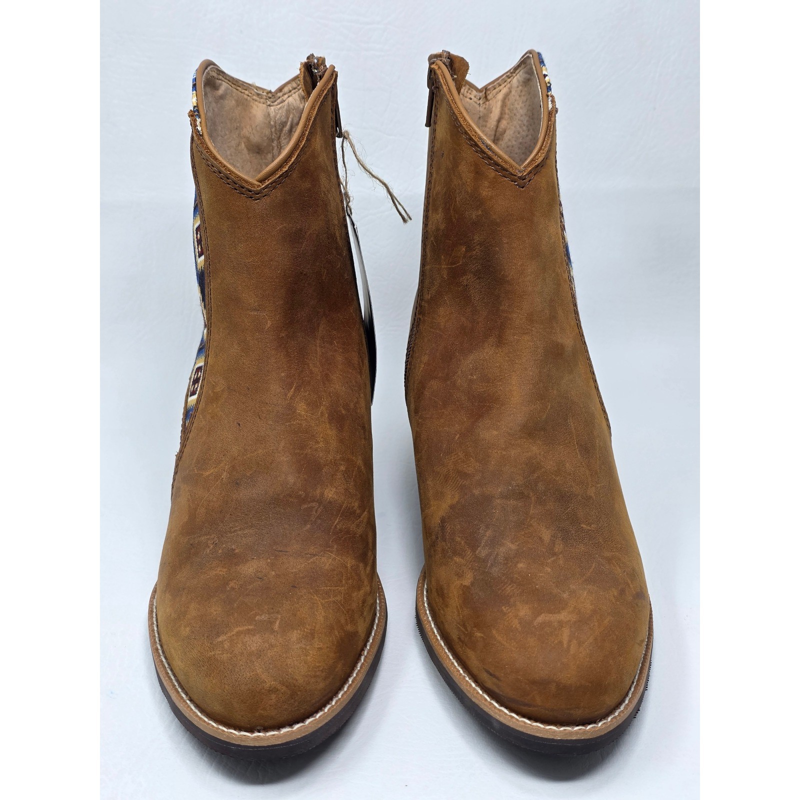 Wrangler Womens Brown Leather Tapestry Western Ankle Boots KWB0006 Size 8.5 B