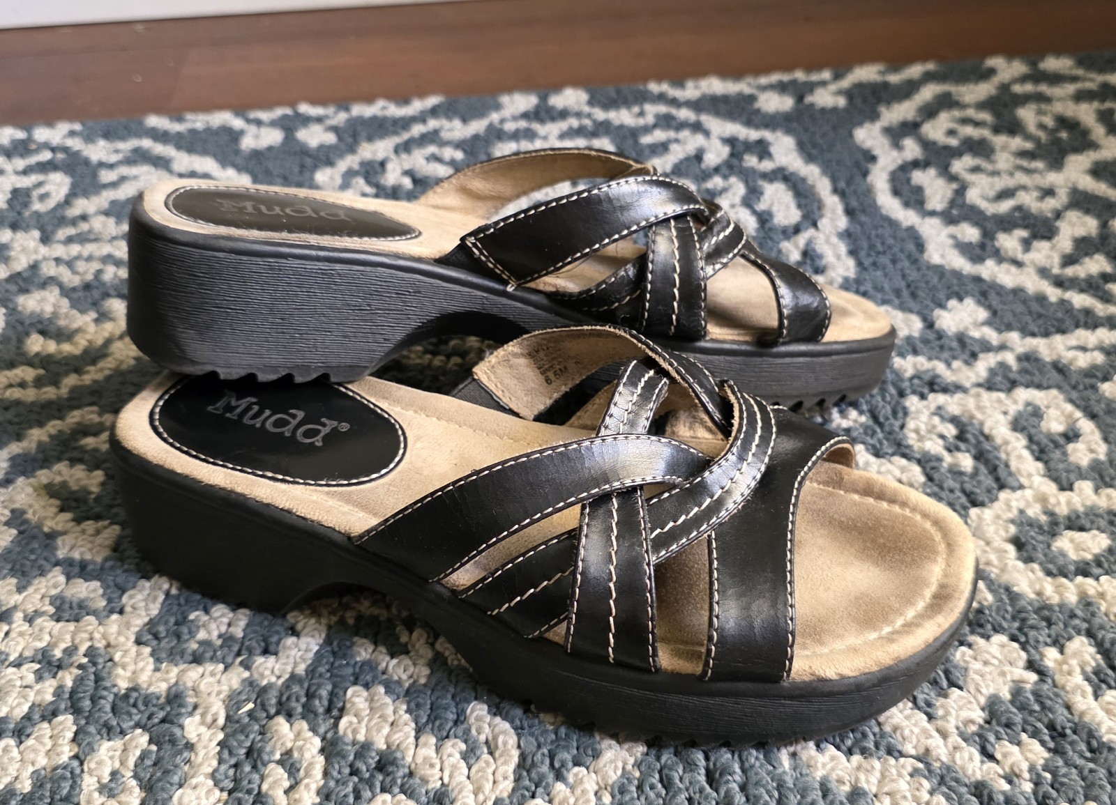 Mudd chunky clunky vintage Y2K Black Sandals Thong Slip On Shoes Women’s 6.5