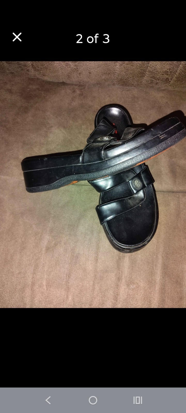 Harley-Davidson Women’s Black Slide Sandals Logo Straps Faux Leather US 8