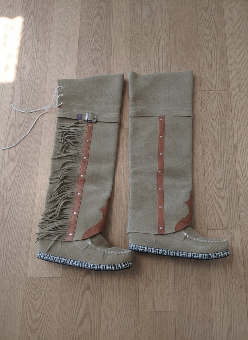 Tan Suede Fringe Moccasin Over-The-Knee Boots Women’s 12 / Men’s 10 Boho
