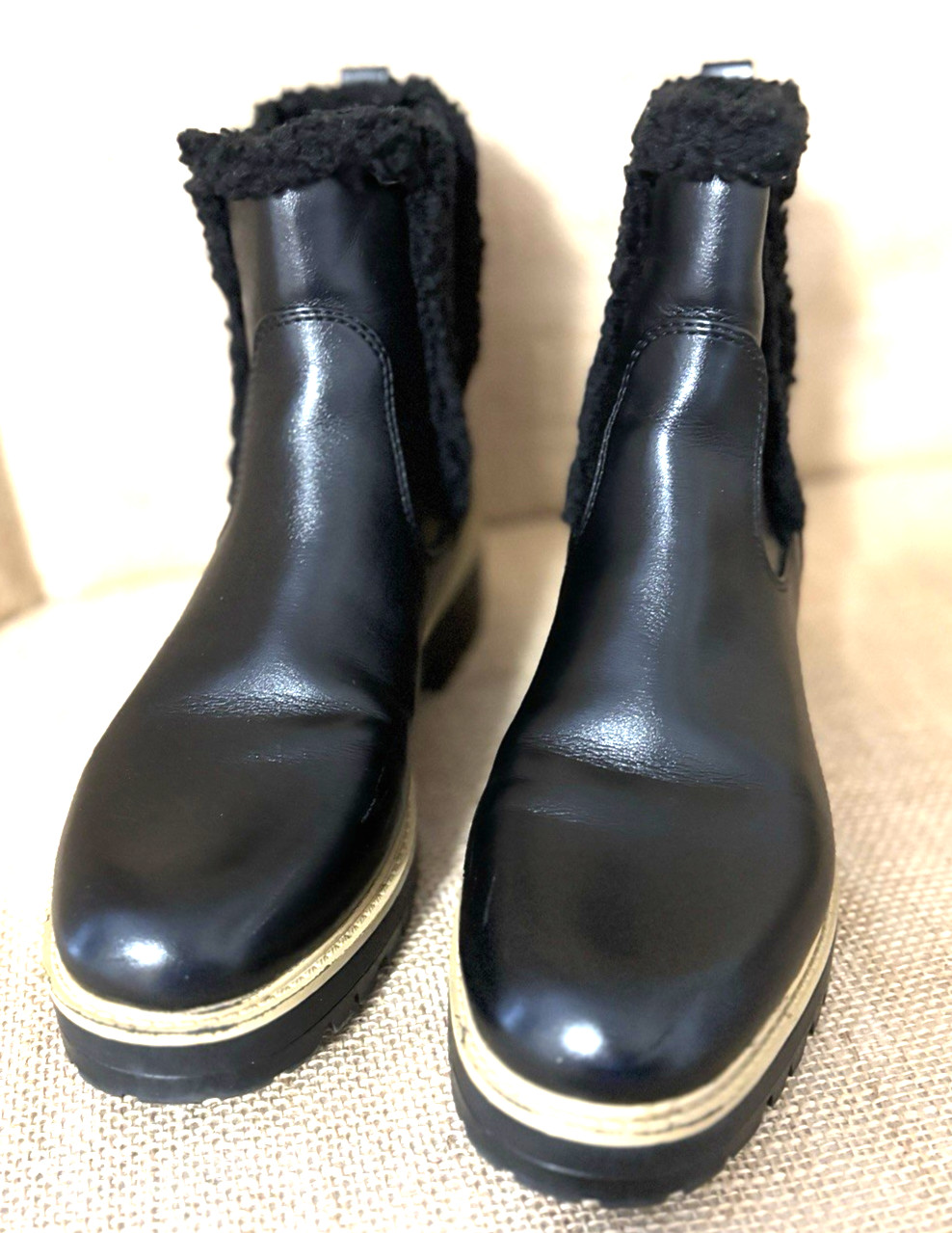 Marc Fisher Women’s Leather Ankle Boot Sz 8M Faux Fur Low Heel Pull On