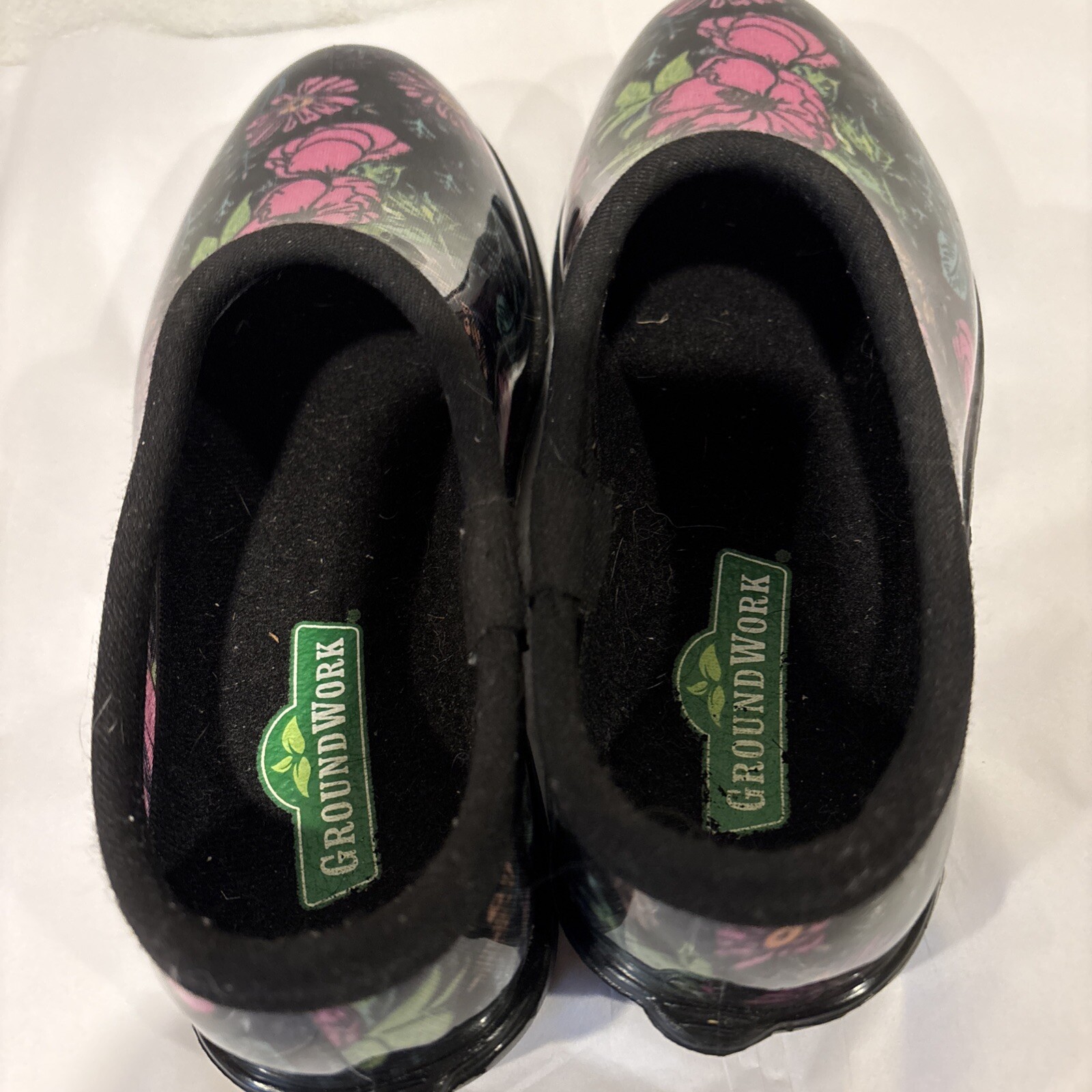 Ground Work Garden Clogs Waterproof Slip On Shoes Black Pink Floral Size 6M