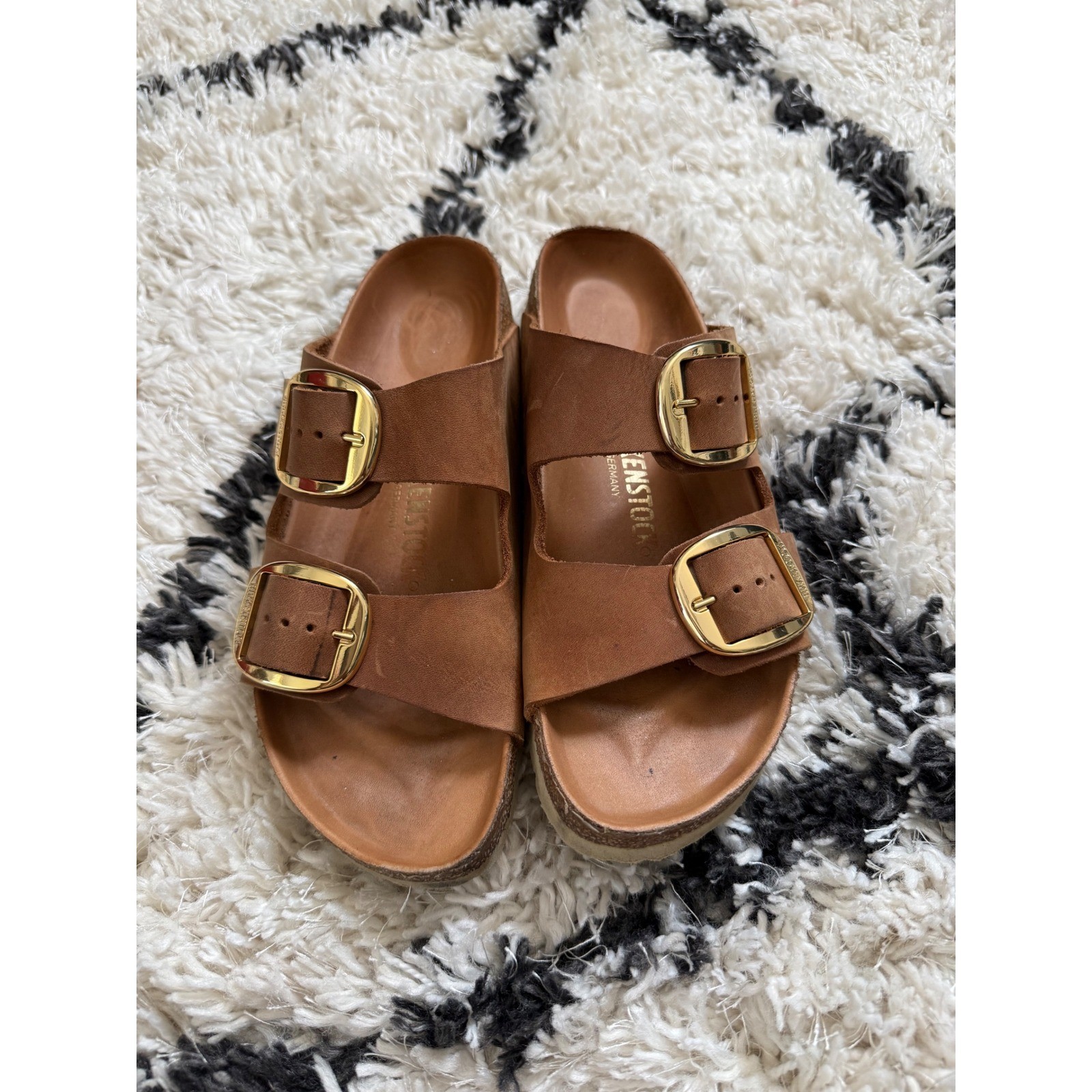 Birkenstock Arizona Big Buckle Cognac Oiled Leather Sandals Gold Buckle 39 L8 M6