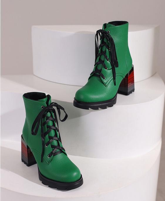 Women’s Faux Leather Ankle Boots Lace Up Shoes Block Heel High Top Loafers Zip