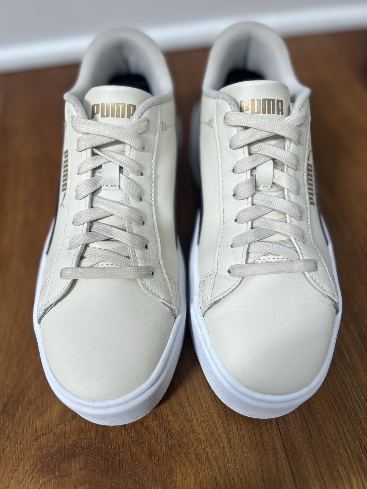 Puma Smash Platform Beige Low Sneakers 390758-08 Women Sz 8.5 Alpine Snow Nice!