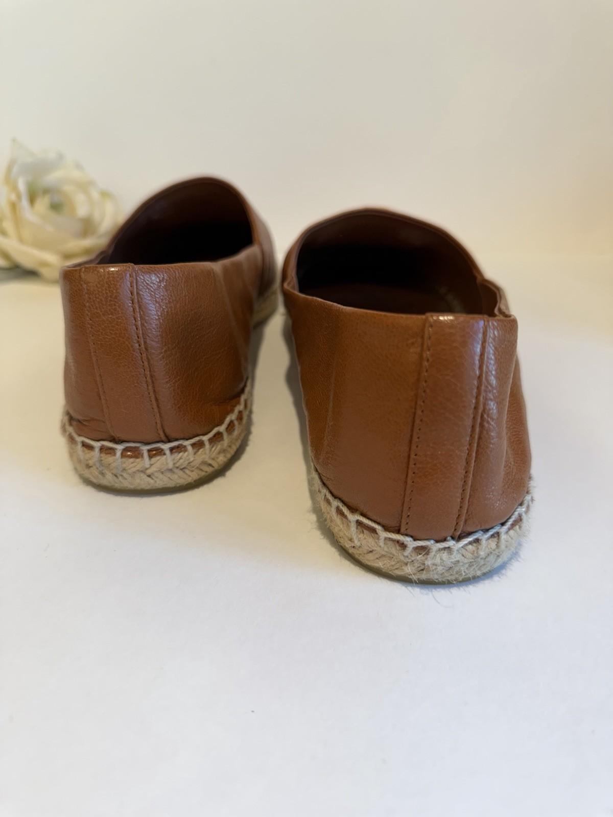 Tory Burch Eleanor Calf Leather Espadrille Flats Bourbon Gold Size 10 Box