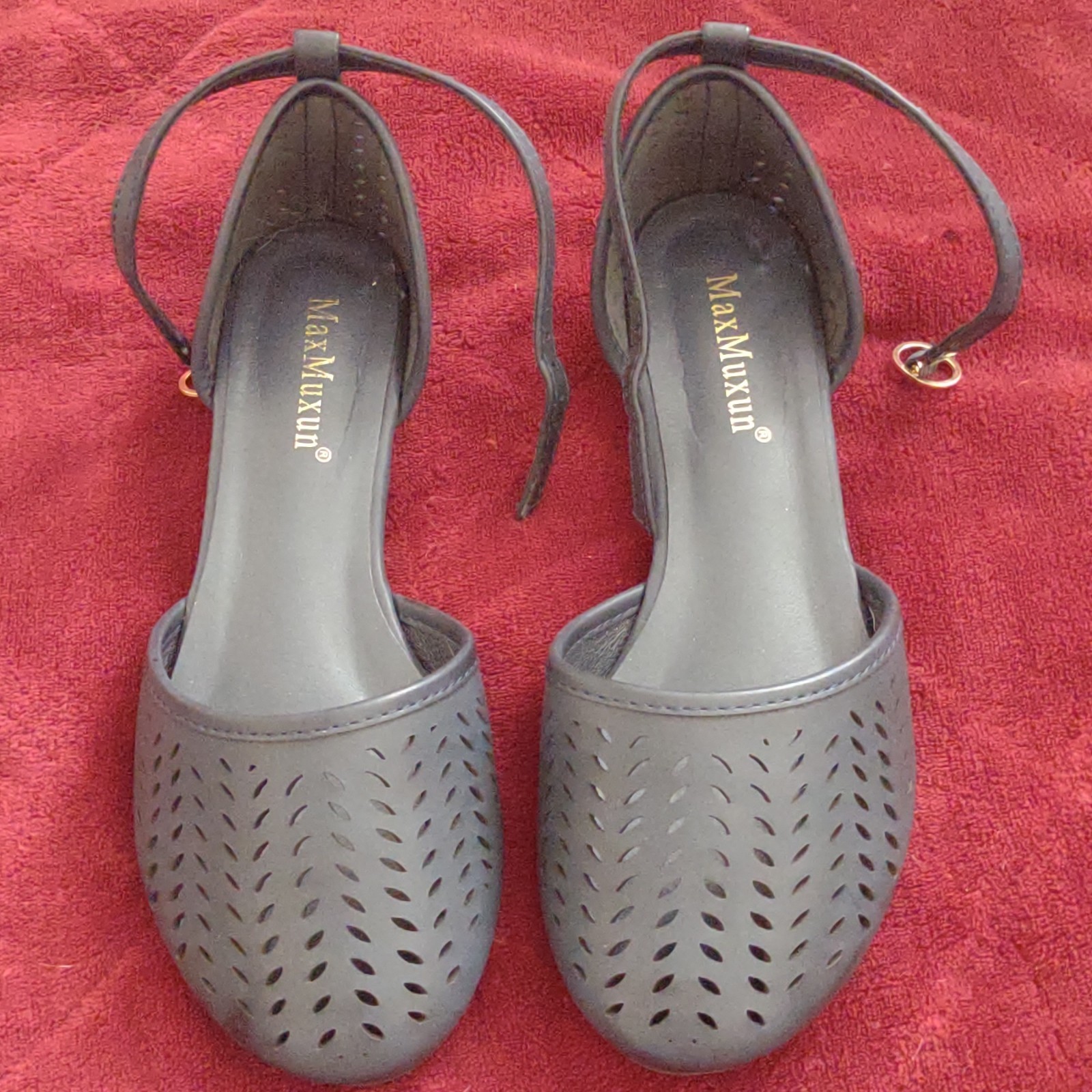 MaxMuxun Women’s Blue Ankle Strap Cut-Out Flats Buckle EU 37 US 6/6.5 UK 4