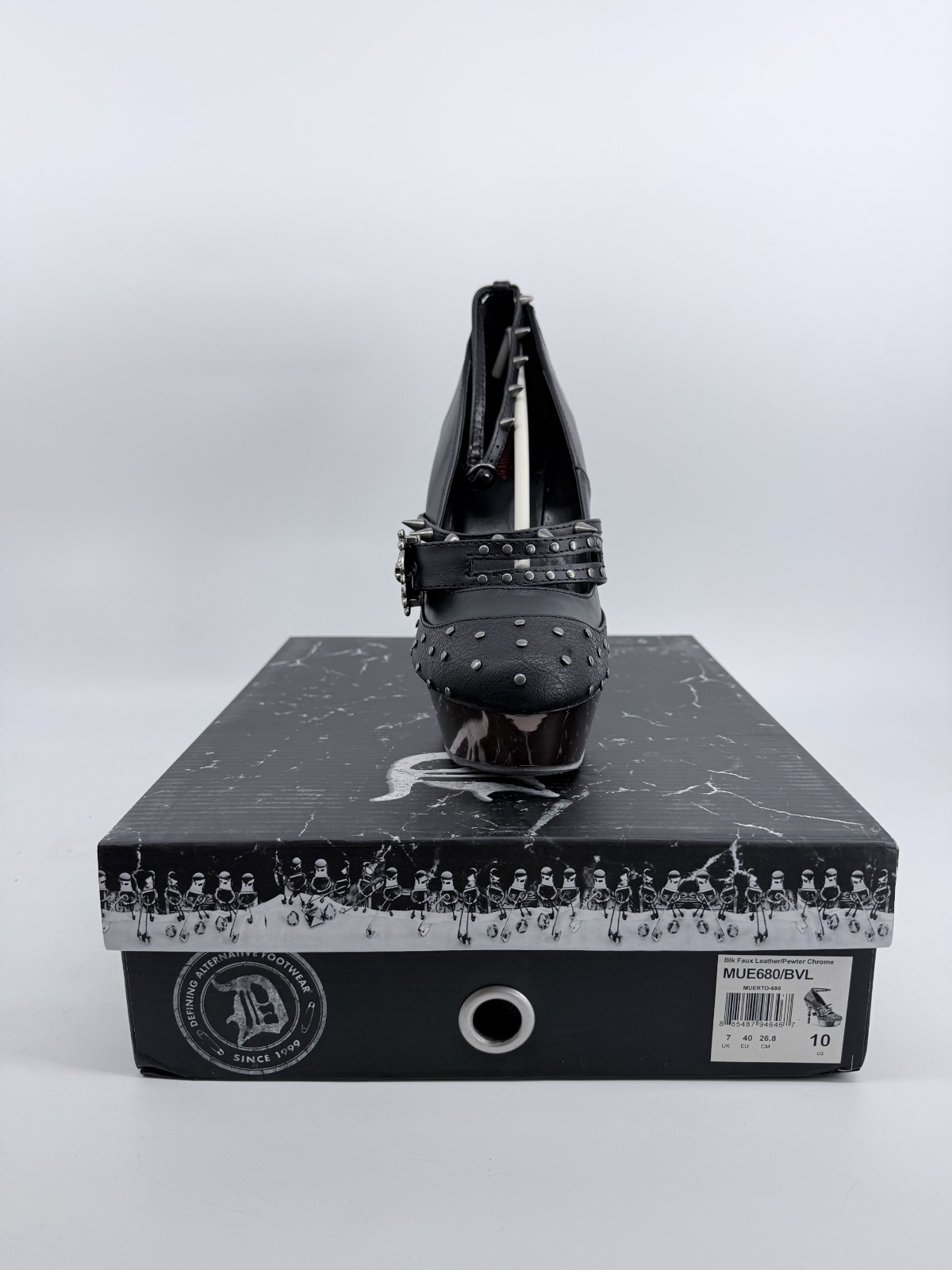 Demonia MUERTO 680 Black Skull Buckle Platform Sheleton Heels