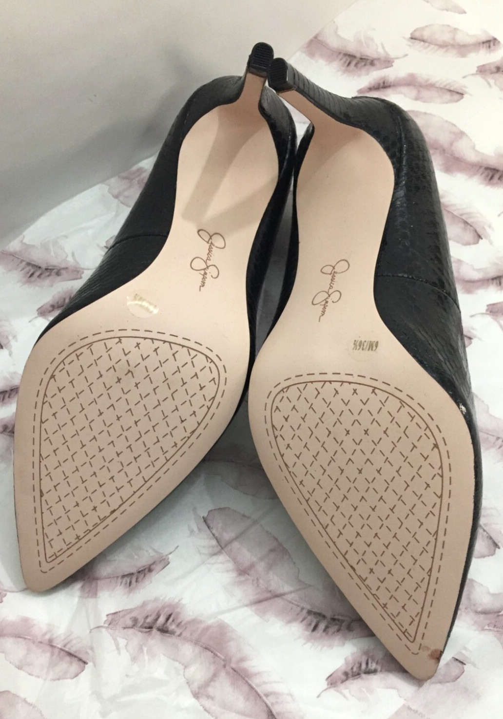 Black Pump Shoes Carpena Faux Snakeskin Jessica Simpson 3 1/4 inch heel US size