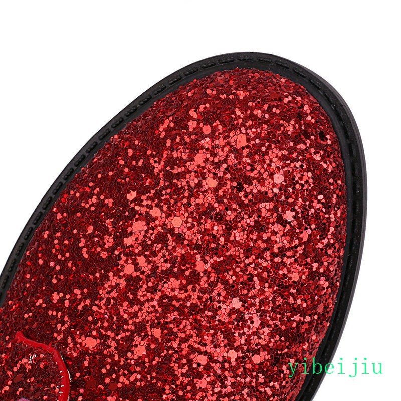 Women’s Glitter Sequins Ankle Boots Lace Up Performance Cosplay Shoes Plus Size