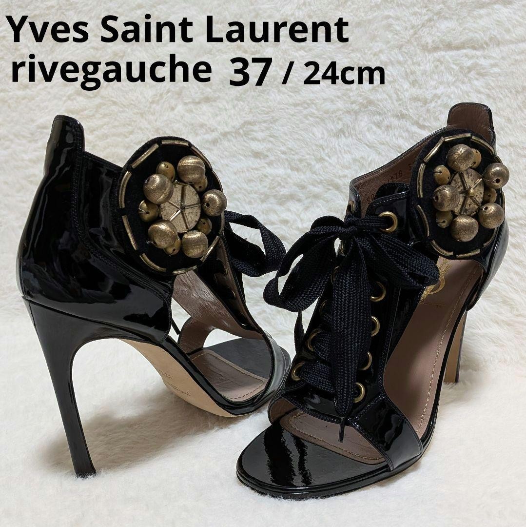 Saint Laurent Lace-up sandals Shoes Pumps Heel EU 37 US 7 Patent Leather Black
