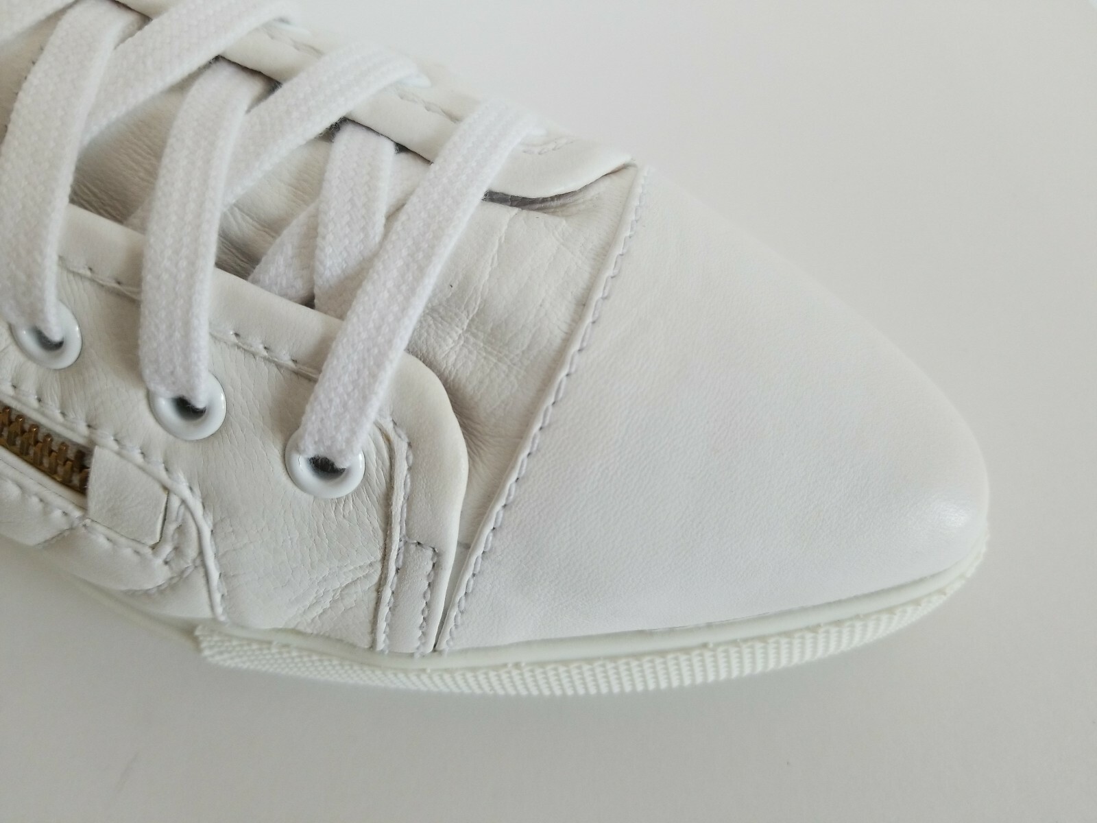 MIU MIU HIGH TOP WHITE QUILTED GOLD LOGO ZIPPER SNEAKERS 38.5 39 I LOVE SHOES