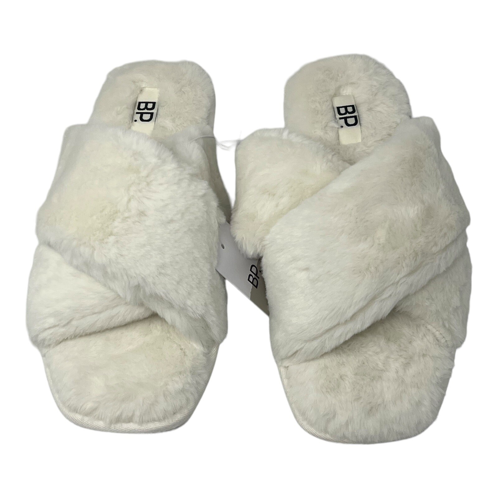 NWT Nordstrom Women’s BP Mae Cross Strap Slippers Ivory Faux Fur Size XL