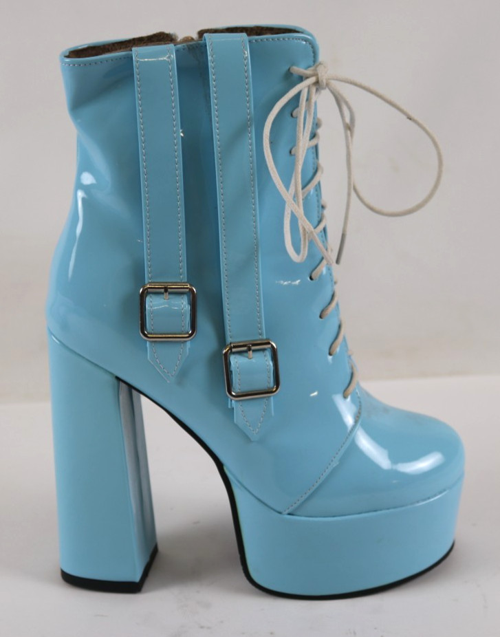 Women’s Pu Synthetic Platform Boots Autumn Boots LaceUp Side Zipper Short Boots