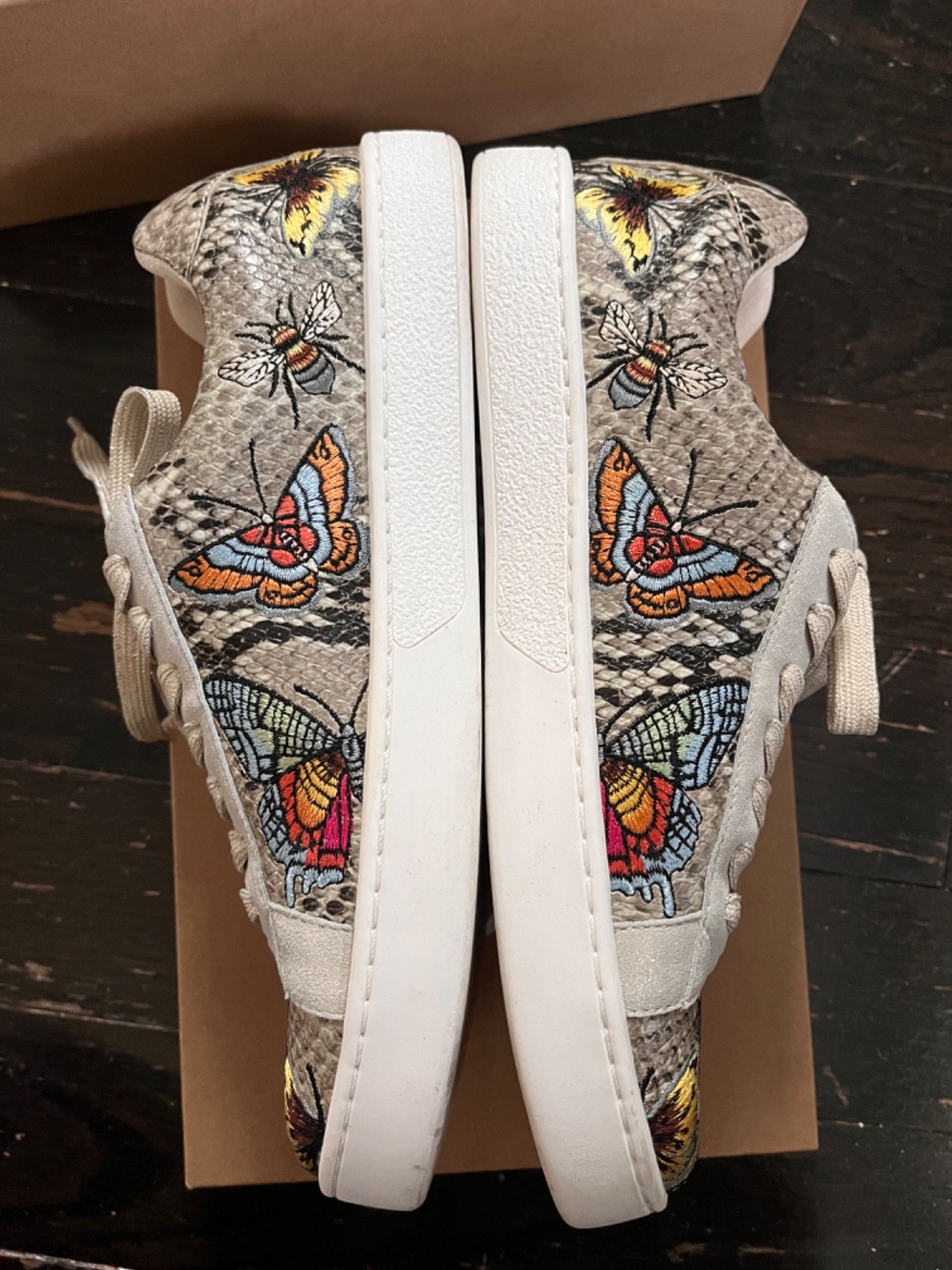 Johnny Was Dreamer Sneakers, snakeskin and butterfly print w/ box