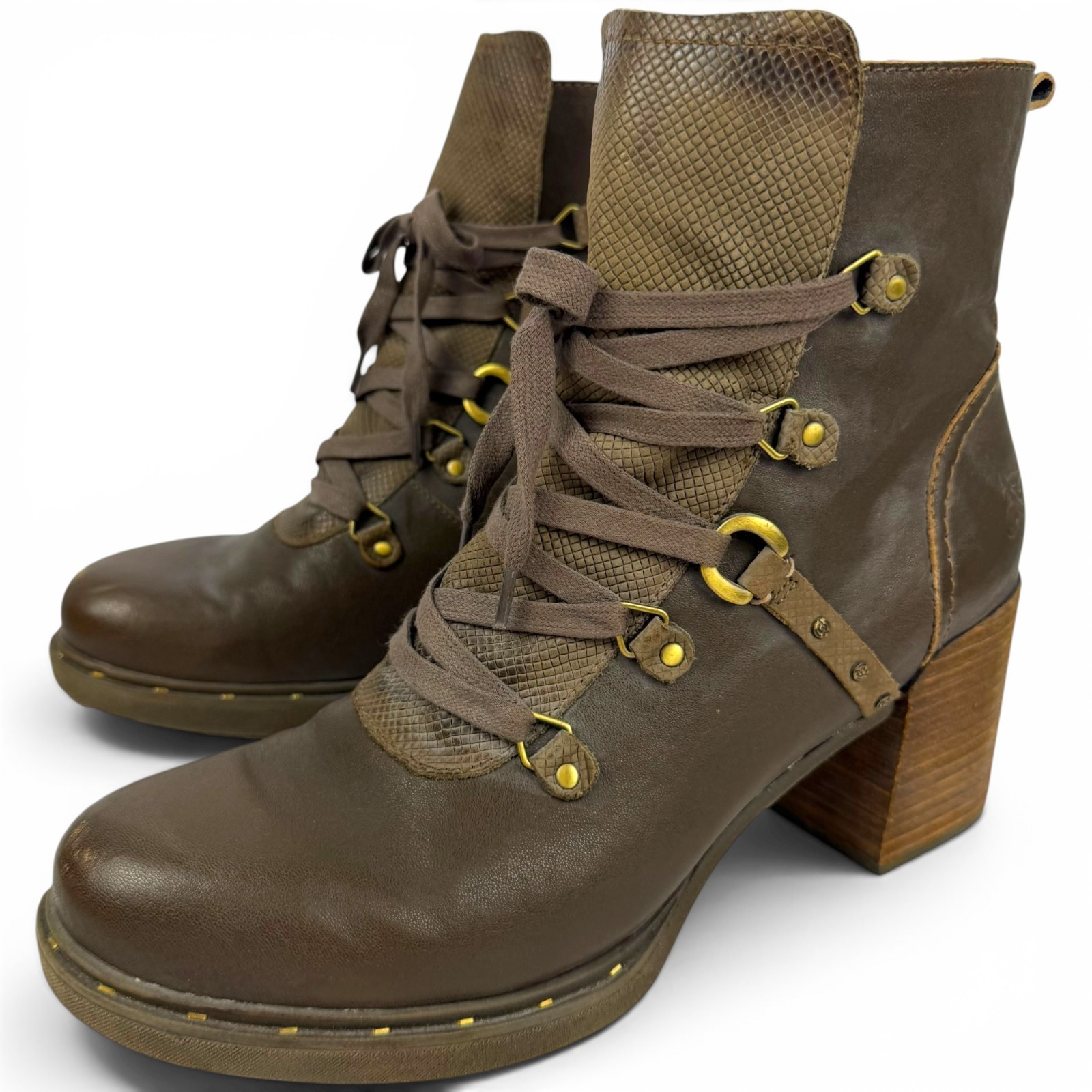OTBT Oregon Jave Brown Leather Ankle Boot 3″ Block Heel Hiker Steamboat Boho 11M