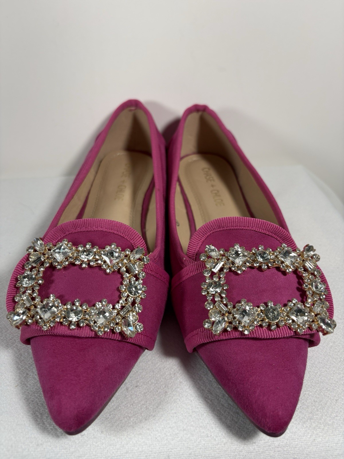 New! Chase + Chloe JAMES Pink Faux Suede Flats W/Rhinestone Buckle Size 8