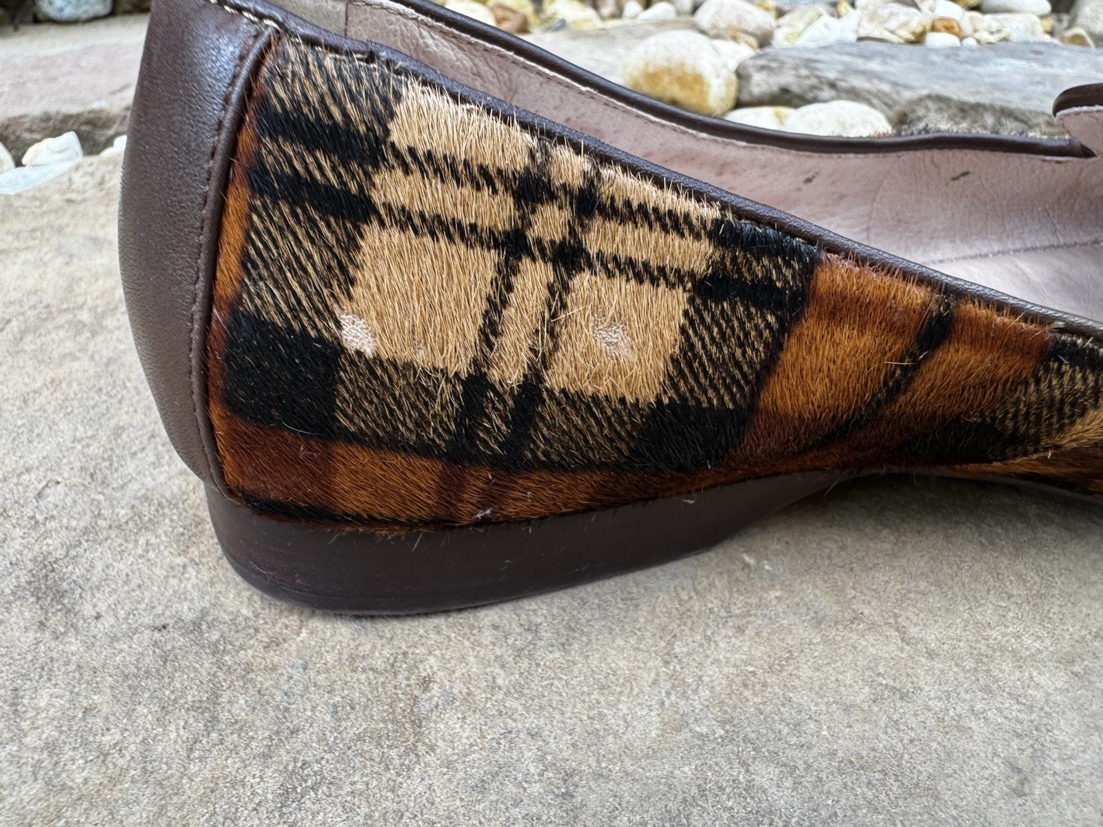 Antonio Melani Leather Loafers Slip On Flats Genuine Calf Hair Plaid Women 8.5