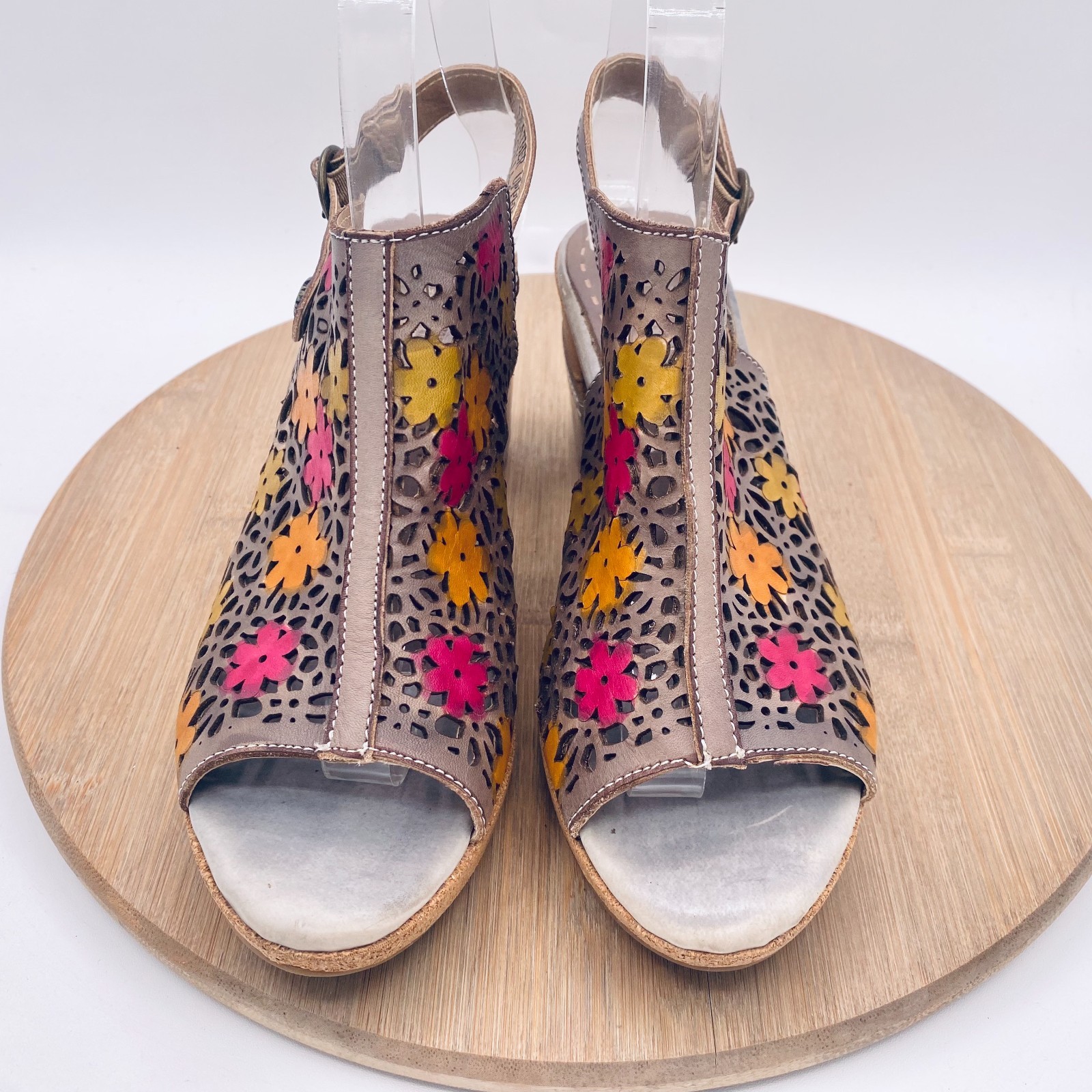 Spring Step L’artiste Sandals Womens 7.5 38 Multicolor Slingback Heels Flowers