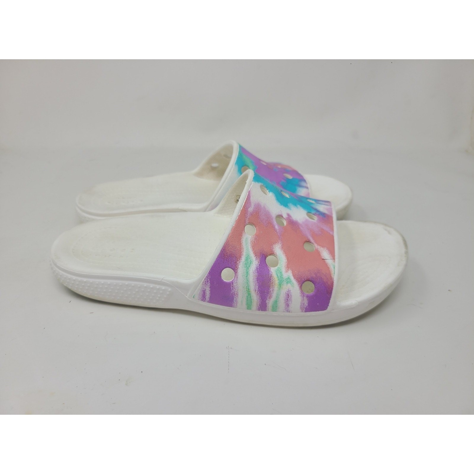 Crocs Classic Womens Size 8 Pink Blue Pastel Tie-Dye Slide Sandals