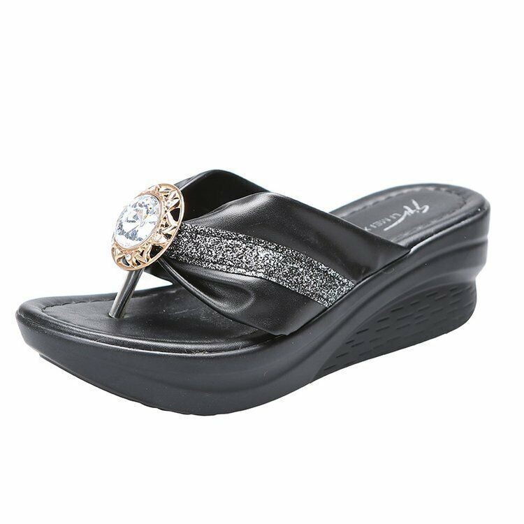 Women Wedge Heels Sandals Casual Outerwear Thick-soled Flip-flops Platform Shoes